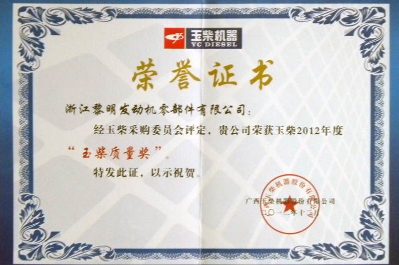 Quality Award(YUCHAI, 2012)