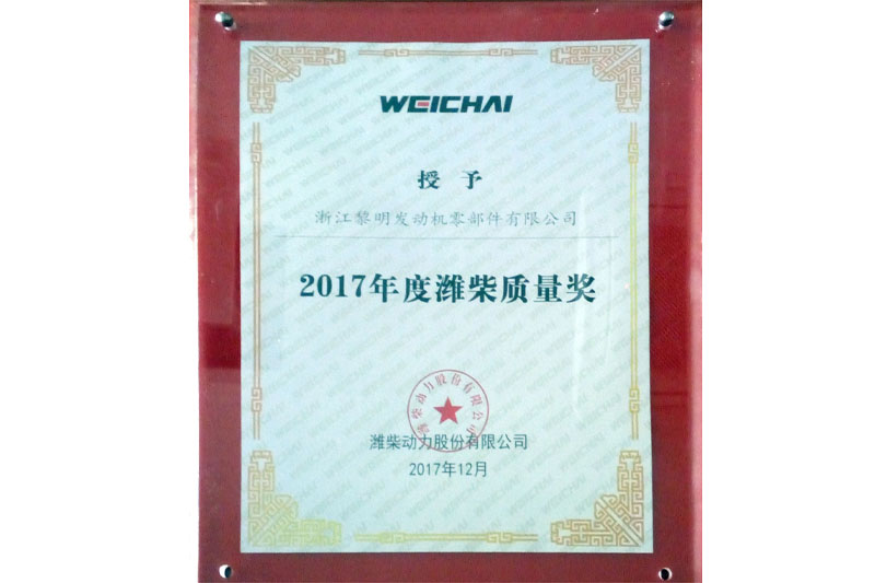 Excellent Quality Award(WEICHAI, 2017)