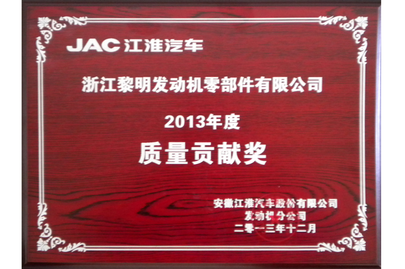 Quality Contribution Award(ANHUI JIANGHUAI, 2013)